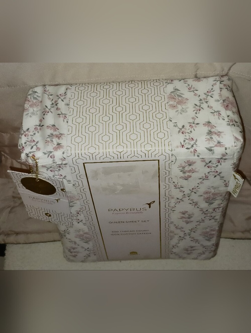 ✨️SEALED✨️ Papyrus Blush Floral Cotton Sateen Queen Sheet Set - Picture 9 of 13